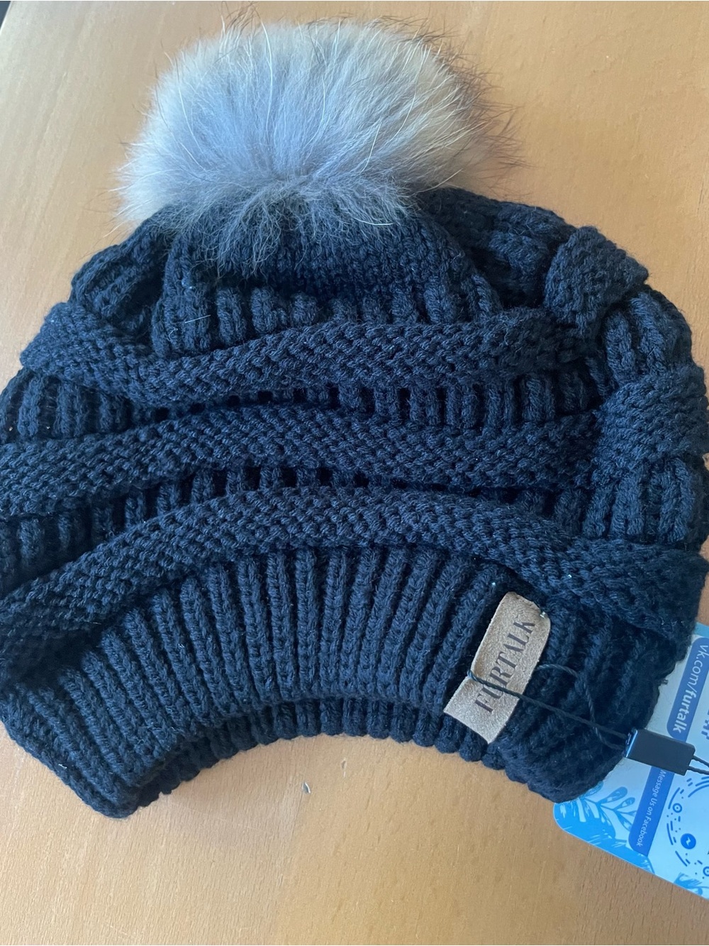 Furtalk women’s Black Knit Pom Beanie with Pom